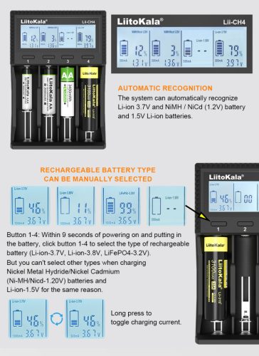 LiitoKala Lii CH4 Ladegerät für 1,2 und 1,5 und 3,6 V Batterien 