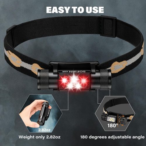 Sofirn H35R Stirnlampe Leistungsstarke 2000 Lumen 3 weiße LEDs + 2 rote LED-Lampen