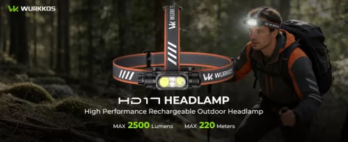 Wurkkos HD17 Leistungsstarke Stirnlampe, 2500 Lumen, 220 m Leuchtweite, Spot- & Flutlicht & Rotlicht, Konstantstromtreiber & einfache Benutzeroberfläche