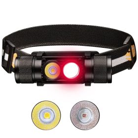   D25LR Wiederaufladbare Stirnlampe, mit weißer Led LH351D 5000K und roter LED SST20 DR 660 nm, Micro-USB-Ladeanschluss