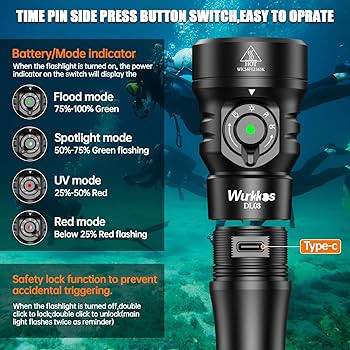 Wurkkos DL08 3600lm Wiederaufladbare Tauchlampe mit Rotierendem Magnetischen Schalter 6500K Unterwasser Taschenlampe IP68