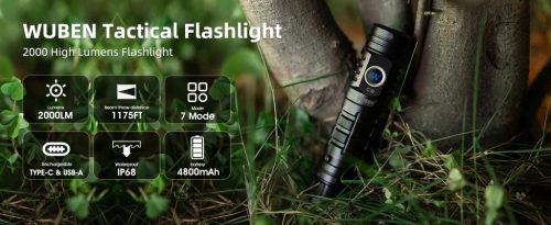 WUBEN C2 Hochleistungs-LED-Taschenlampe, 2000 Lumen, wiederaufladbar, IP68 wasserdicht, 7 Modi
