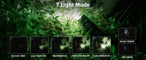 WUBEN C2 Hochleistungs-LED-Taschenlampe, 2000 Lumen, wiederaufladbar, IP68 wasserdicht, 7 Modi