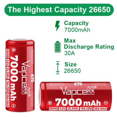 Vapcell K70 26650 7000 mAh wiederaufladbare Li-Ionen-Batterie